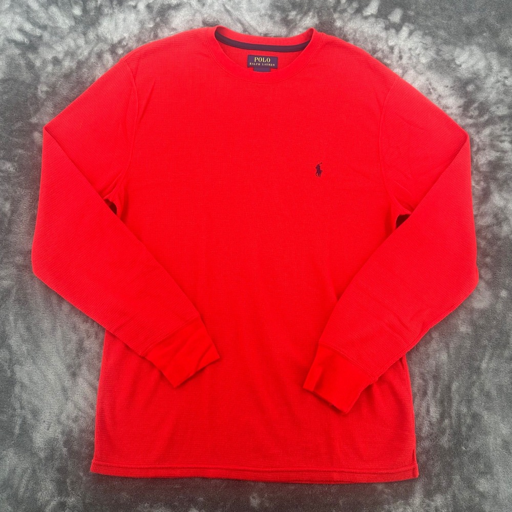 Polo Ralph Lauren Mens Red Waffle Knit Thermal Long Sleeve Shirt Large L 439 - Picture 3 of 7
